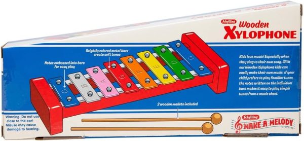 Schylling Wooden Xylophone - Colorful Kids Instrument - Includes Wooden Mallets and Embossed Metal Keys - Ages 3 and Up